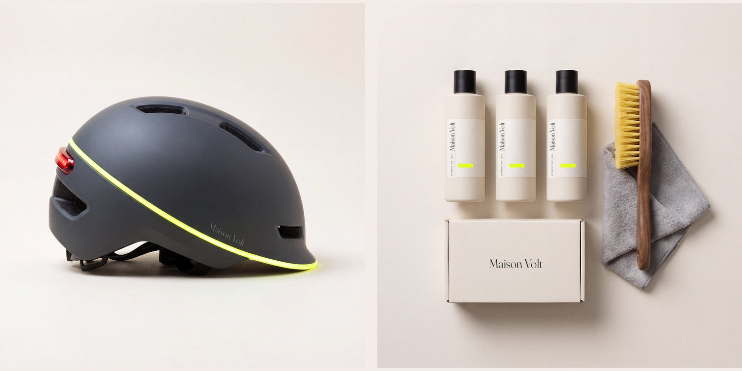 Accessoires Maison Volt : casque urbain et kit d'entretien