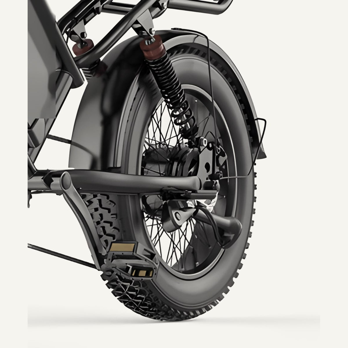Roue arrière, moteur et amortisseur du Volt